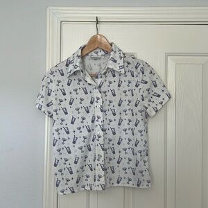 Vintage Delias 1990s Girls Club Medium Button Down 50s Martini Cocktails Motif